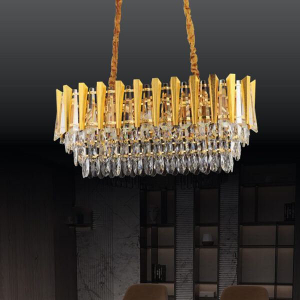 Hazer Kristal Süslemeli Gold Avize