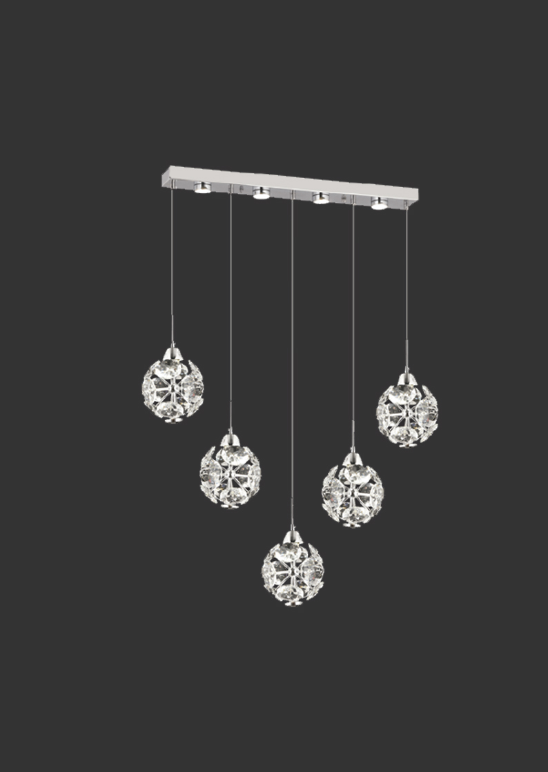 207-2 Armani Kristal Şıklıkta Simetri | 5’li Lineer Sarkıt Avize - Görsel 1