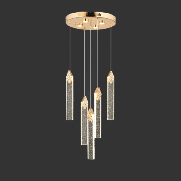 Ruby Altın Işıltılı Modern Sarkıt | 5'Li Gold Kristal Çubuk Avize