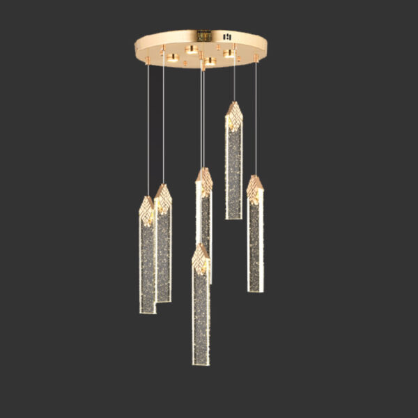 Ruby Altın Dokunuşlu Şık Sarkıt | 6'lı Gold Kristal Çubuk Avize