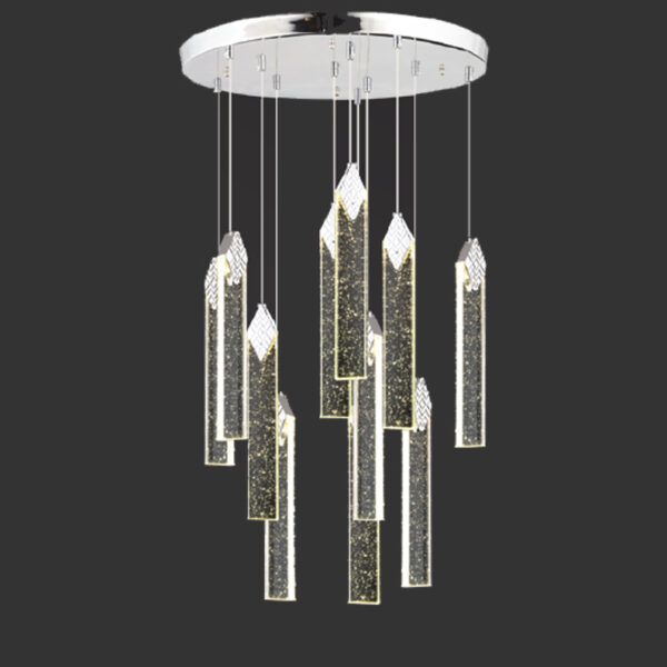 Ruby Gümüş Zarafeti | 11’li Kristal Buz Çubuk Avize - Krom Gövdeli