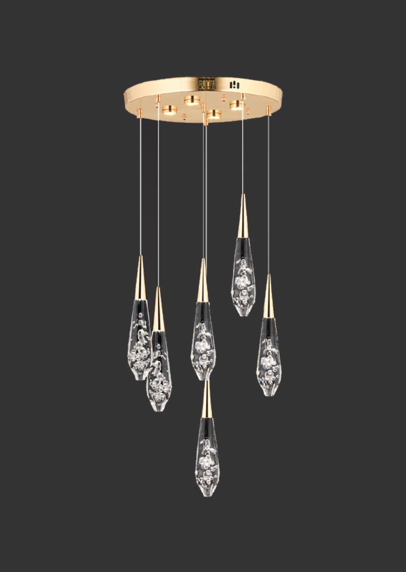 227-1 Emma Damla Işığın Zarafeti | 6’lı Baloncuk Cam LED Avize - Görsel 1