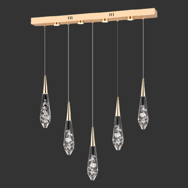 Emma Altın Damla Işık | 5’li Lineer Baloncuk Cam LED Avize