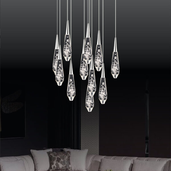 Emma Kristal Damlalar | 11’li Krom Baloncuk Cam LED Avize