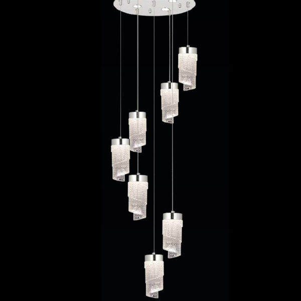 Yıldırım Spiral Işıltı | 7’li Kristal Detaylı LED Sarkıt Avize