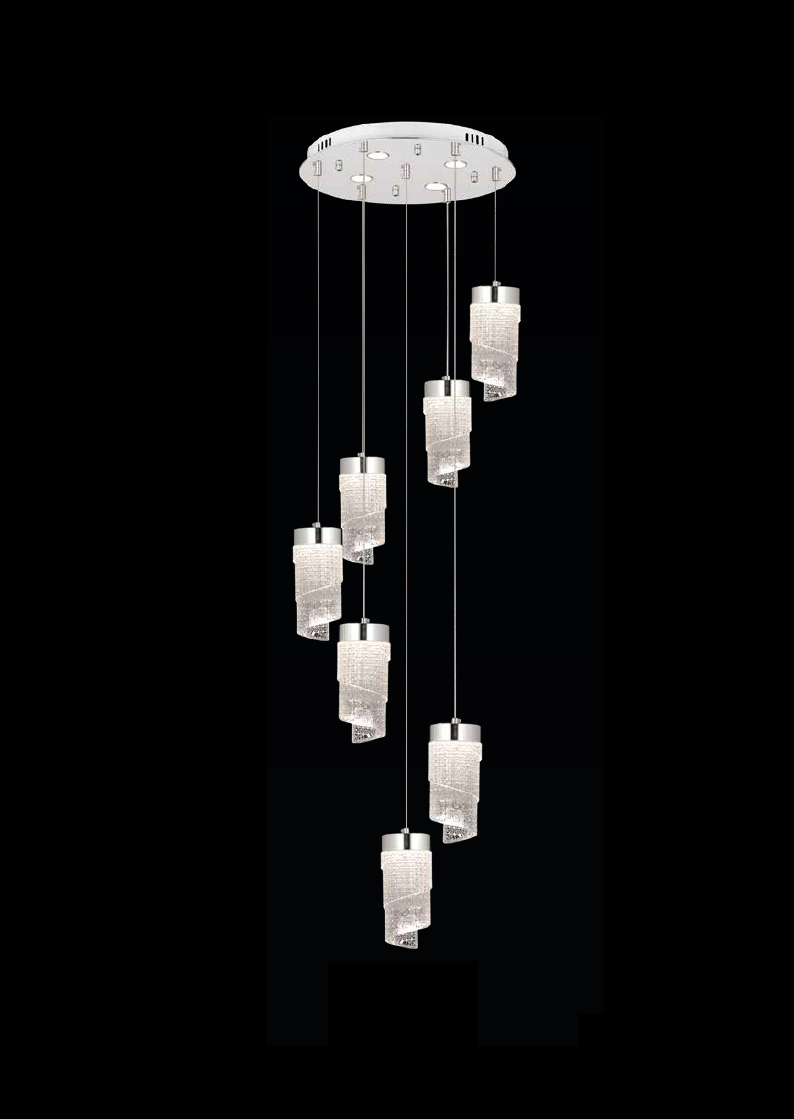 270-1 Yıldırım Spiral Işıltı | 7’li Kristal Detaylı LED Sarkıt Avize - Görsel 1