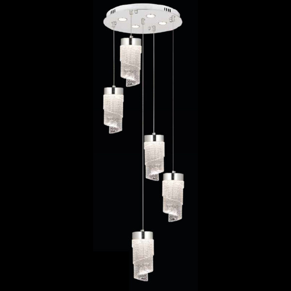 Yıldırım Kristal Spiral | 5’li Krom Detaylı Modern LED Avize