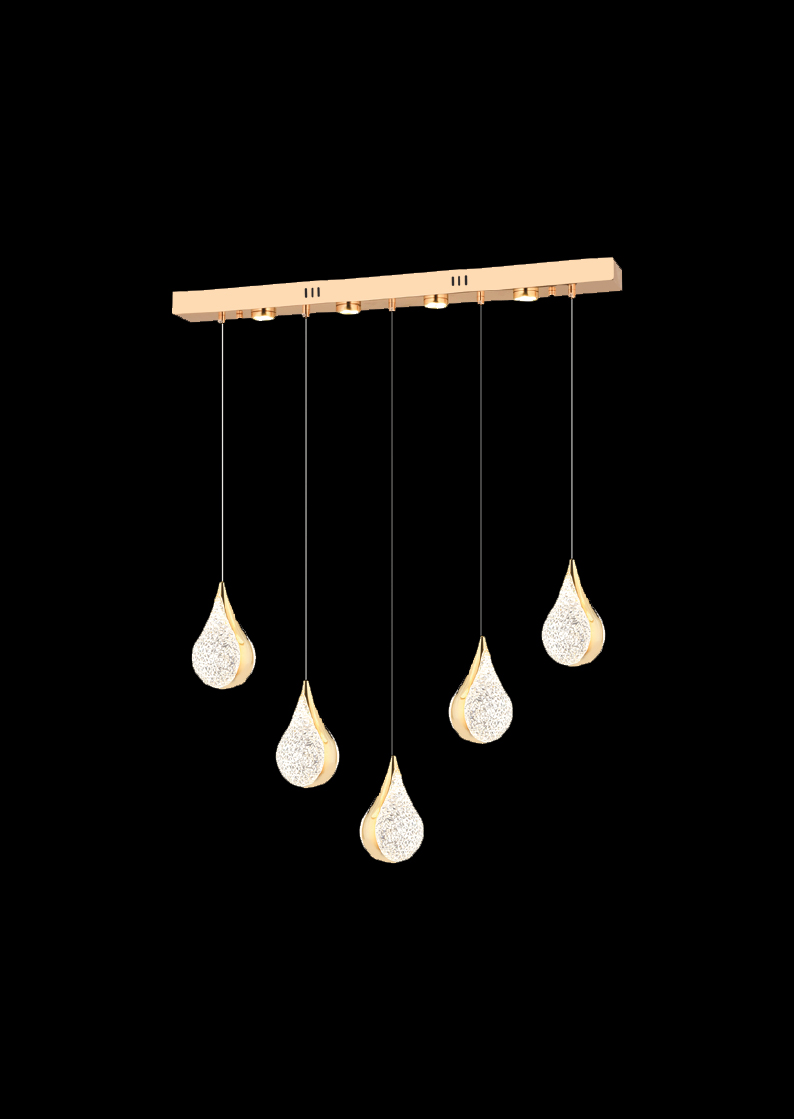 275-1 Almina Altın Damla | 5’li Kristal LED Sarkıt Avize - Görsel 2
