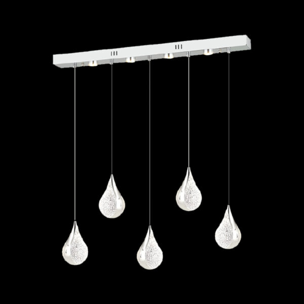 Almina Gümüş Damla | 5’li Modern LED Sarkıt Avize