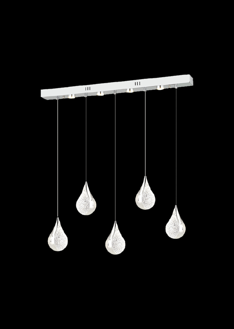 277-1 Almina Gümüş Damla | 5’li Modern LED Sarkıt Avize - Görsel 1