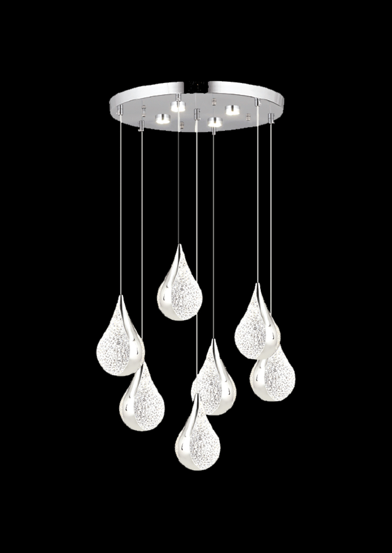 278-1 Almina Gümüş Damla | 7’li Lüks Sarkıt LED Avize - Görsel 1