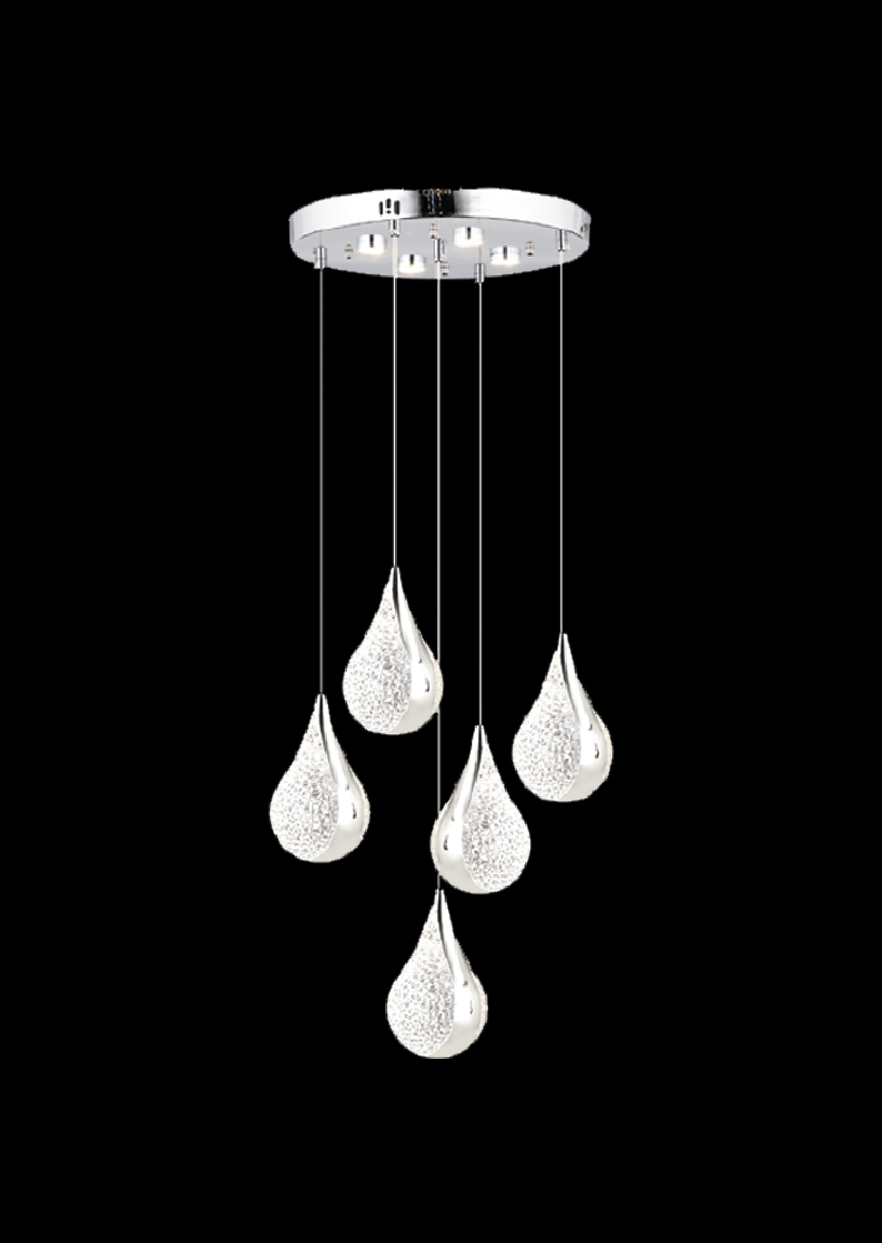 278-2 Almina Gümüş Damla | 5’li Modern Sarkıt Avize - Görsel 1