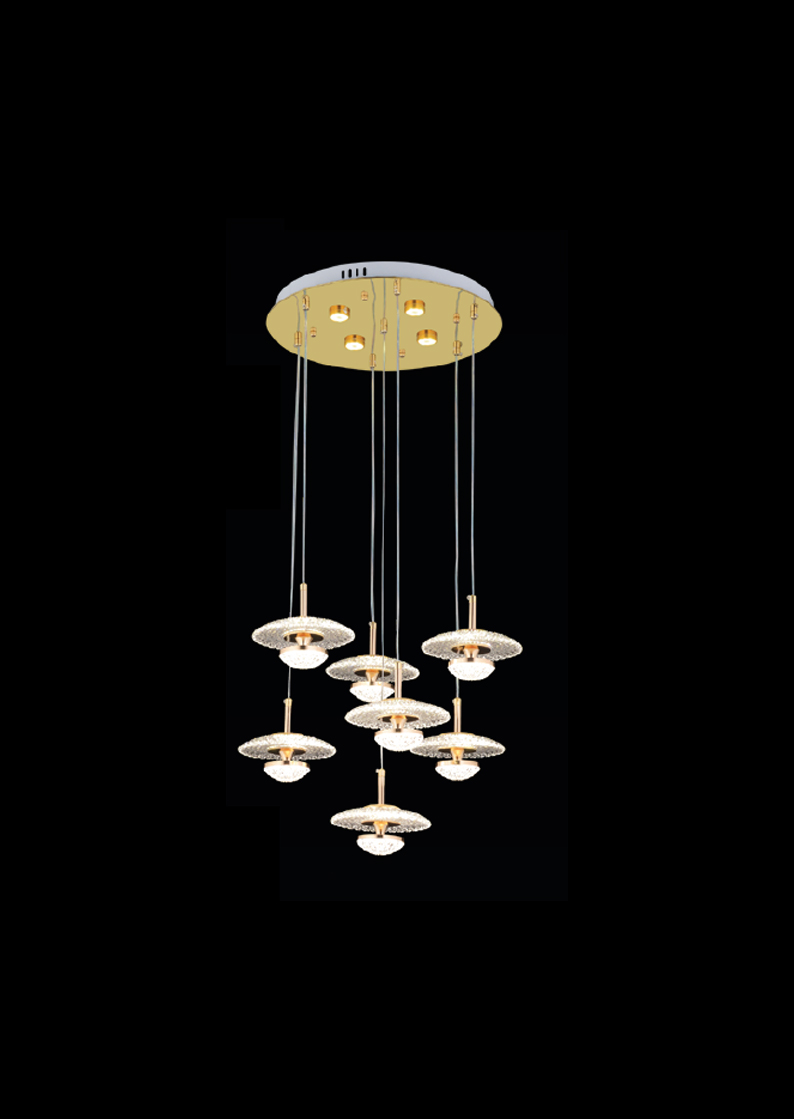 304-1 Anton Gösterişli Işıltı | 7’li Gold Sarkıt Avize - Görsel 1