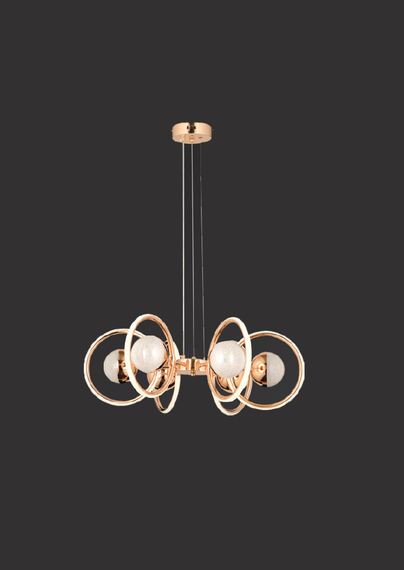 312-2 Hector Göksel Işıltı | Rose Gold 6'lı LED Gezegen Formlu Avize - Görsel 1