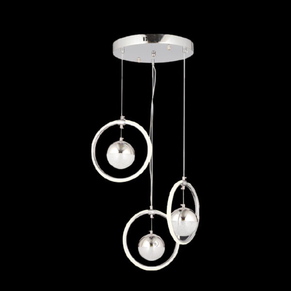 Melodi Işığın Dansı | Krom 3'lü Halka LED Sarkıt Avize