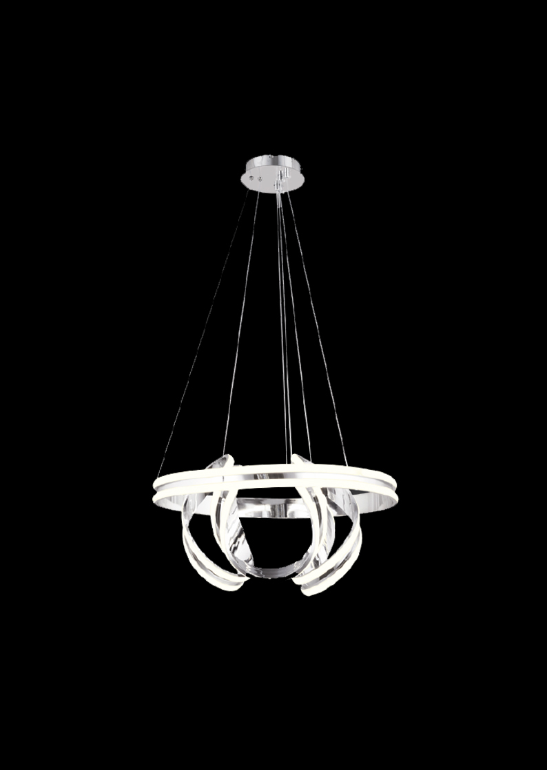 329-1 Feza Işığın Dansı | Krom Modern Spiral LED Avize - Görsel 1