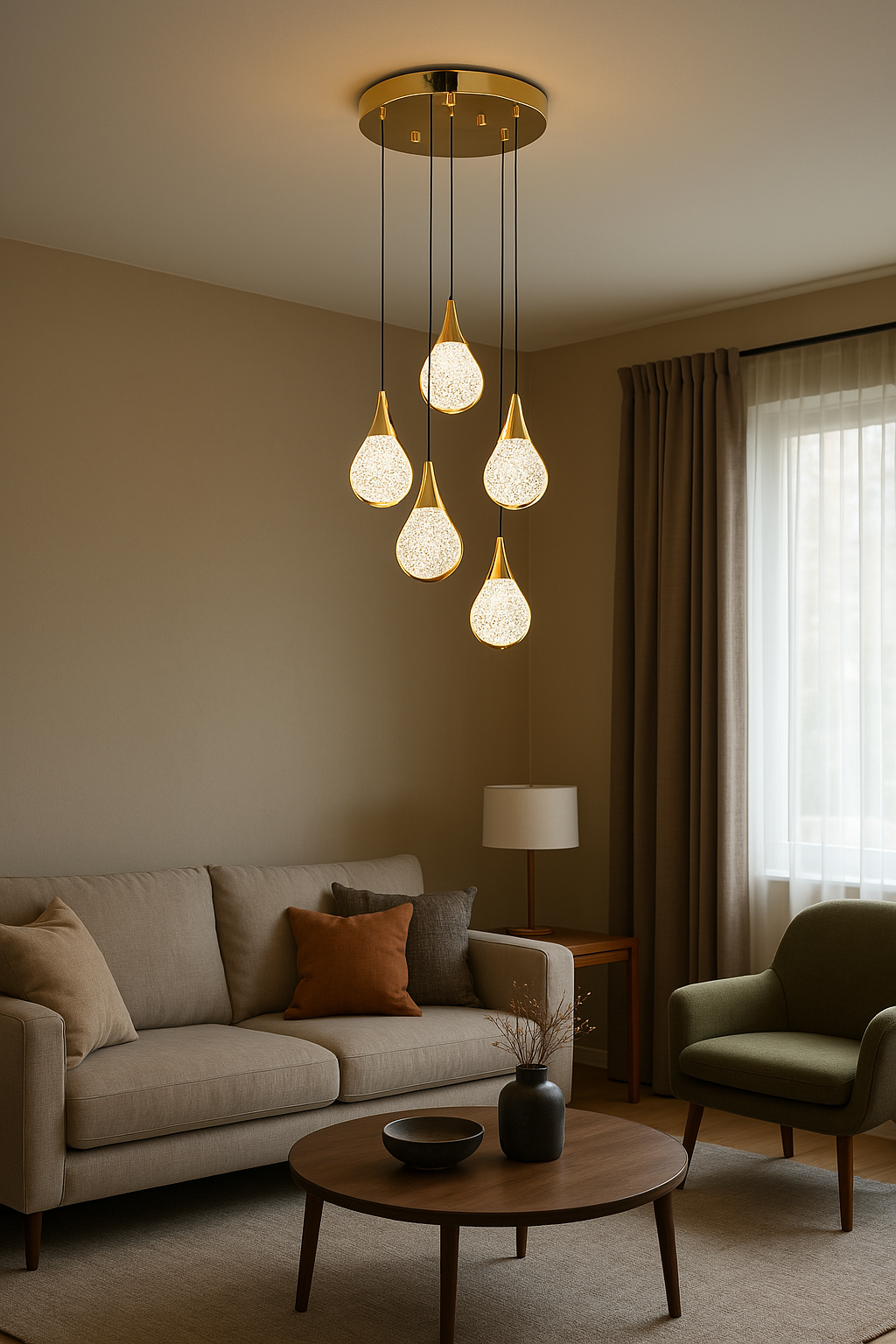 ChatGPT Image 5 Nis 2025 16_34_44 Almina Altın Damla | 5’li Modern LED Sarkıt Avize - Görsel 1