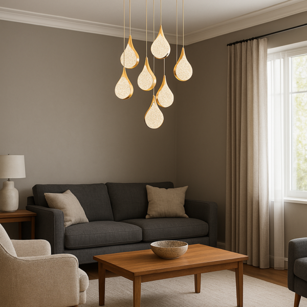 Almina Altın Damla | 7’li Lüks LED Sarkıt Avize