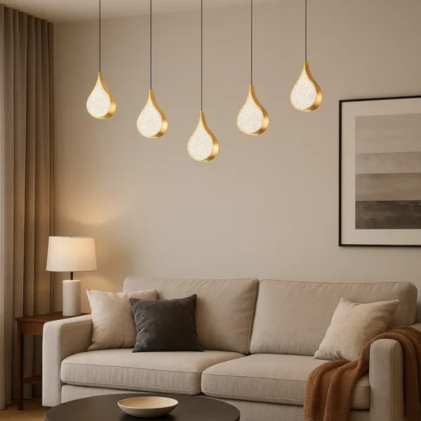 Almina Altın Damla | 5’li Kristal LED Sarkıt Avize