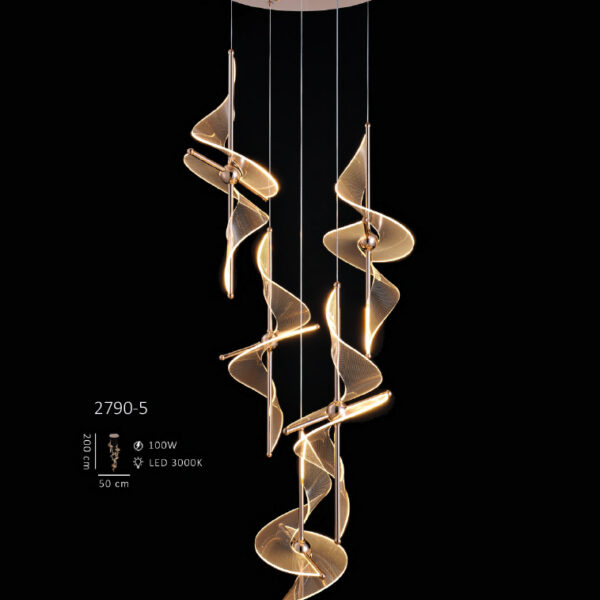 Kıvrımlı Şerit Formlu Yüksek Merdiven LED Avizesi