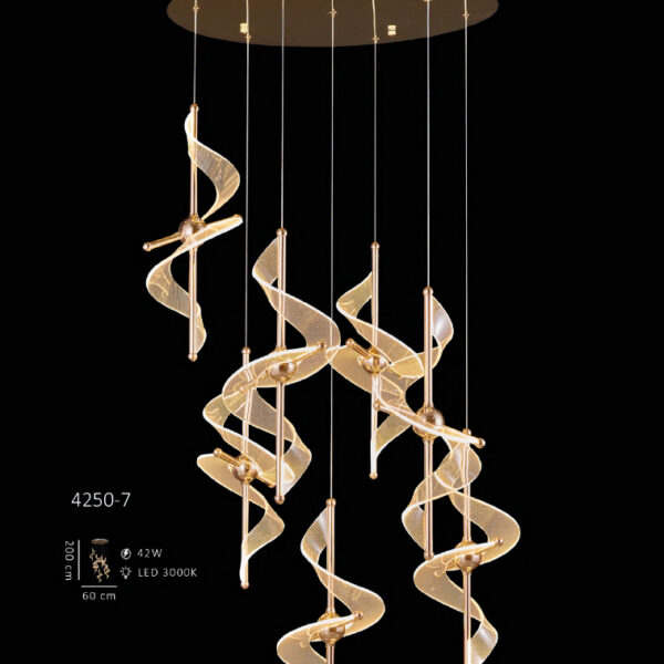 Yedi'li Kıvrımlı Şerit Formlu Dikey LED Avize