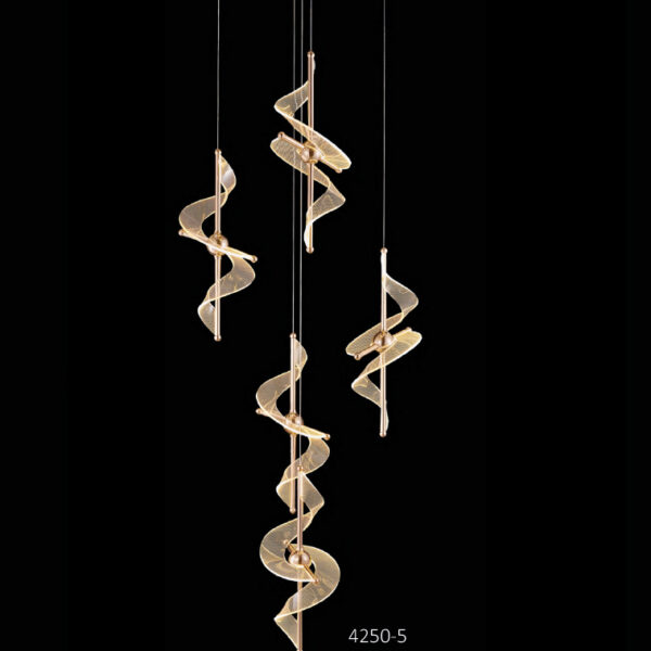 Beş'li Kıvrımlı Şerit Formlu Dikey LED Avize